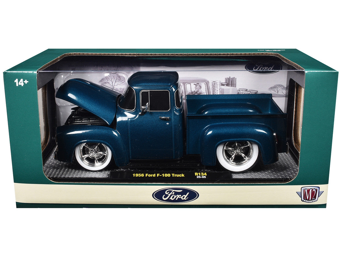 1956 Ford F-100 Pickup Truck Blue Metallic Limited Edition to 6650 pieces Worldwide 1/24 Diecast Model Car by M2 Machines
