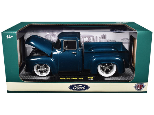 1956 Ford F-100 Pickup Truck Blue Metallic Limited Edition to 6650 pieces Worldwide 1/24 Diecast Model Car by M2 Machines