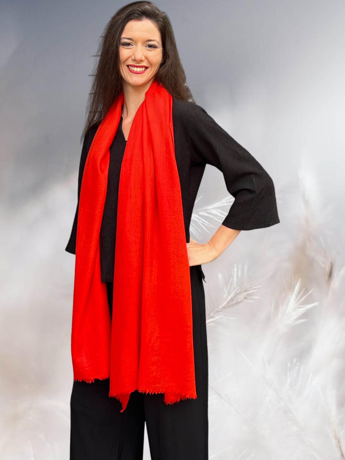 Red Cashmere Lightweight Solid Scarf