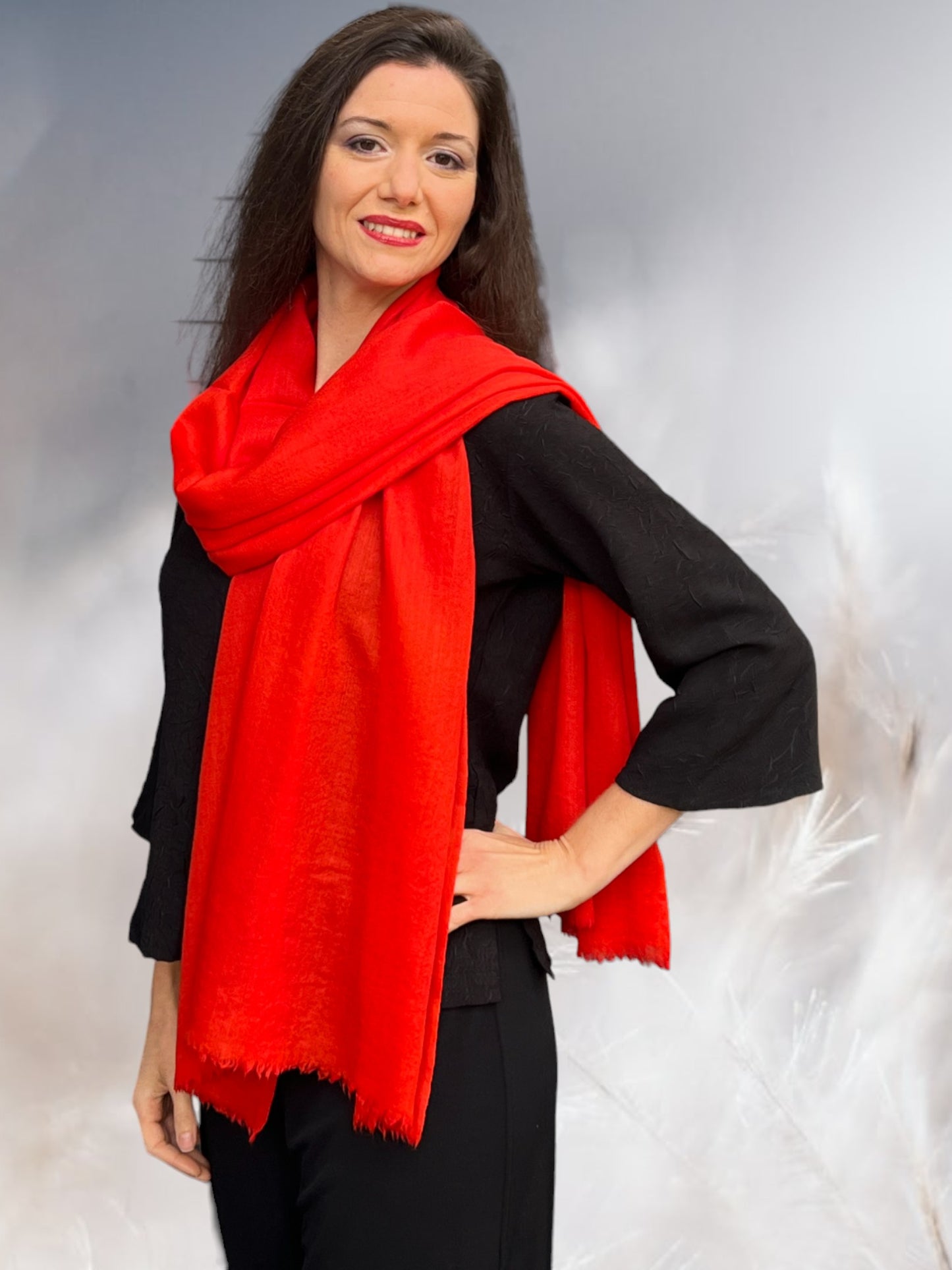 Red Cashmere Lightweight Solid Scarf