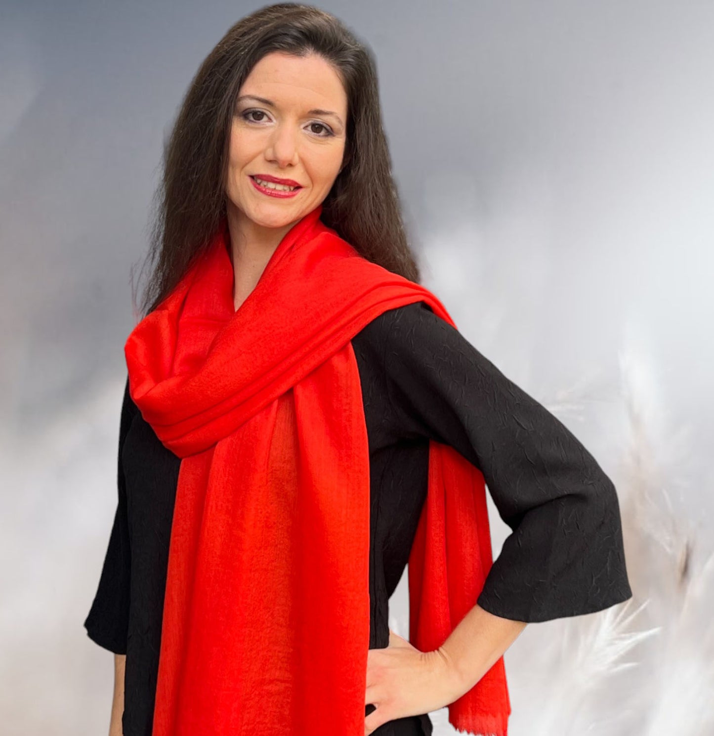 Red Cashmere Lightweight Solid Scarf